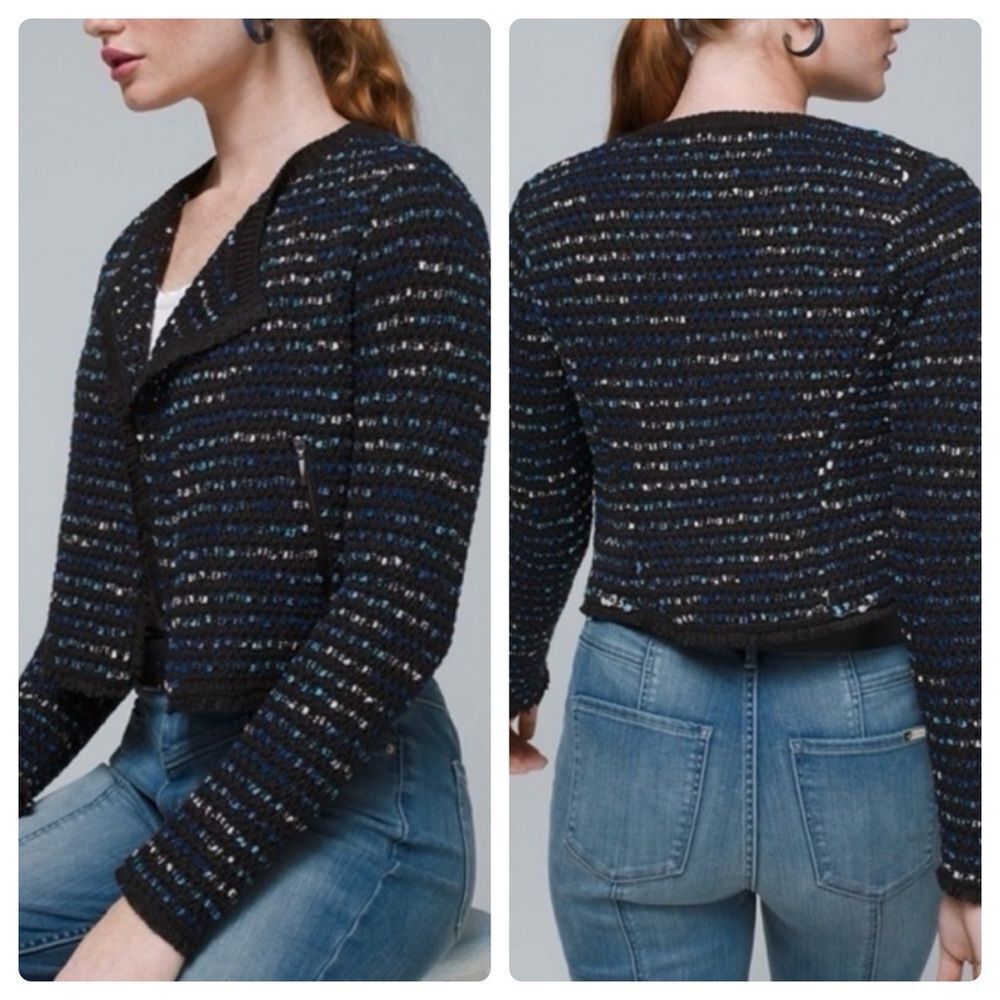 White House Black Market Blue Tweed Moto Jacket